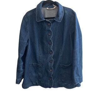 Roamans Women's Vintage Denim Button Up Top Jacket Scalloped Plus Size Cotton